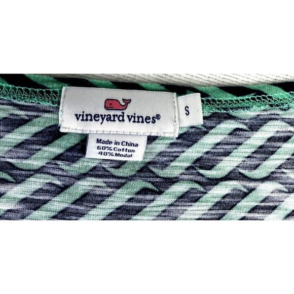 VINEYARD VINES Swell Print Top Navy Blue Green ish Wave Cotton 3/4 Sleeve Small - Picture 7 of 8
